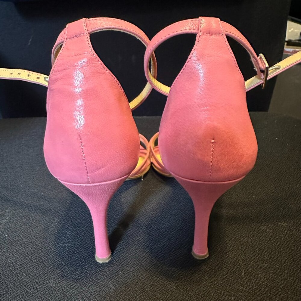 Alfani Peep Toe Pink Leather Flower Detail Ankle Strap Heels. Size 8. - Picture 4 of 6